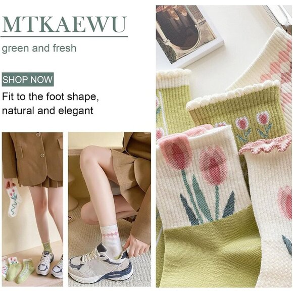 ❤️Womens Floral Socks Cotton Vintage Embroidered Casual Crew Girly Dress Socks - Picture 2 of 7